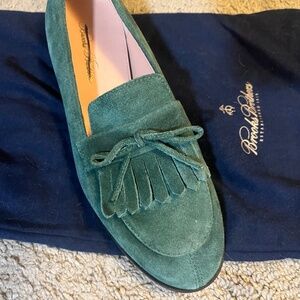 Olive green suede loafers